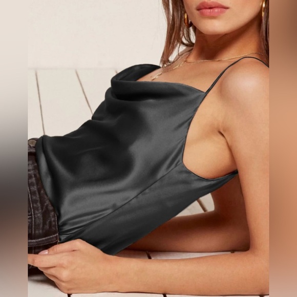 Women;s Leisure Cowl Neck Satin Cami Top - Picture 4 of 8